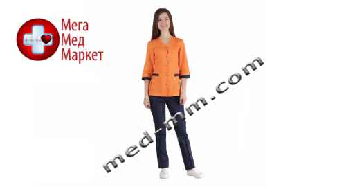 Купить Медицинский костюм Сингапур женский комбинированный оранжевый/синий котоновый №1034 цена, характеристики, отзывы